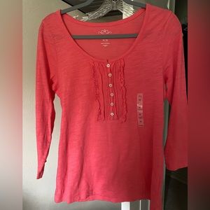 Cotton slub tuxedo ruffle front